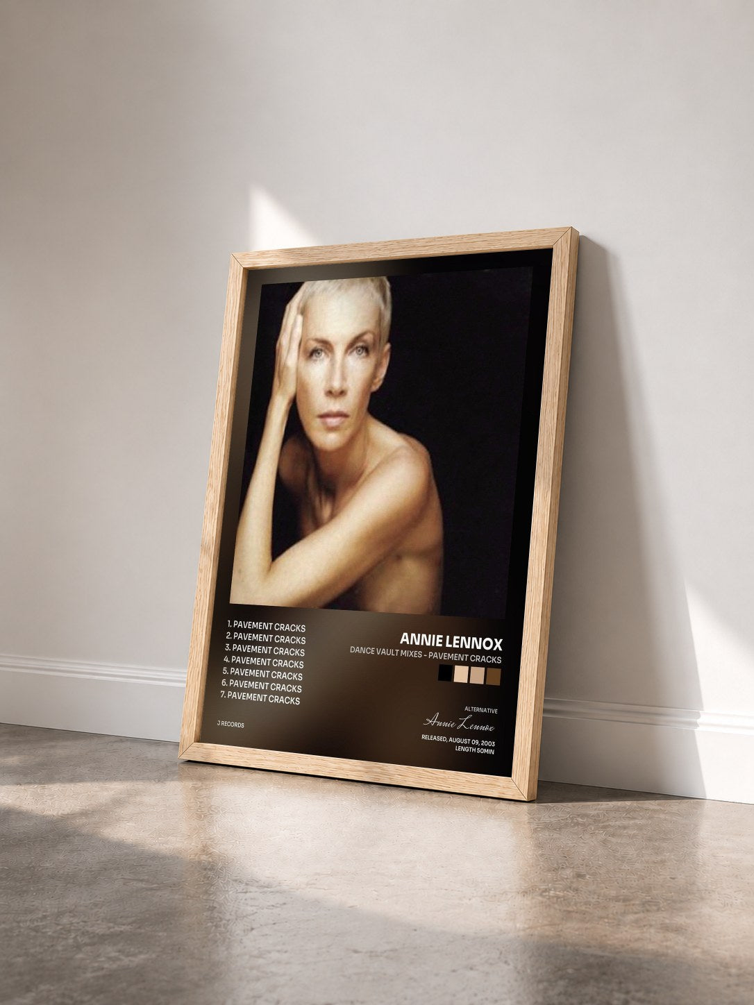 #bois Tableau de l'album Dance Vault Mixes - Pavement Cracks de Annie Lennox vu de trois quarts, cadre en bois brut