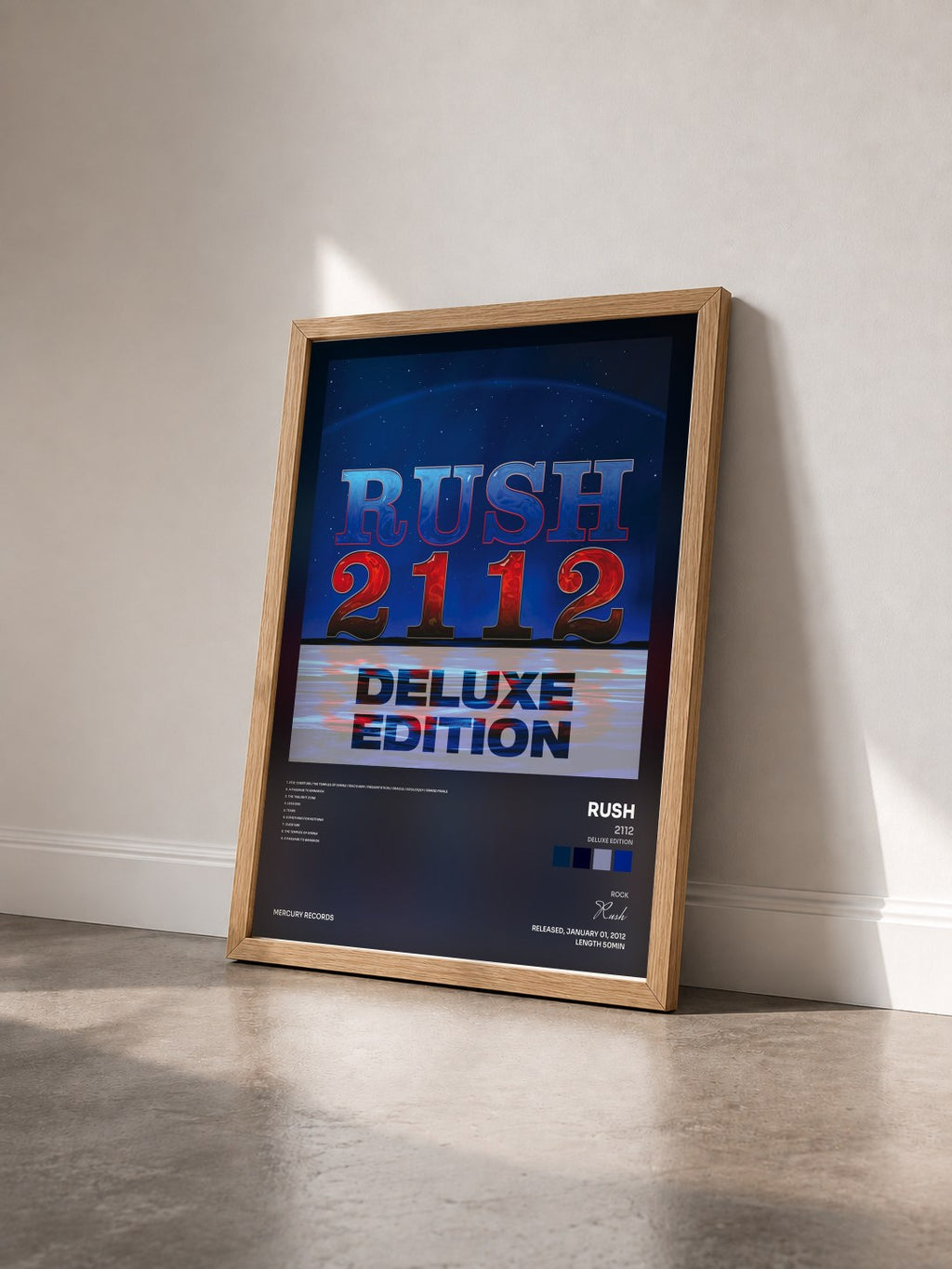 #bois Tableau de l'album 2112 (Deluxe Edition) de Rush vu de trois quarts, cadre en bois brut