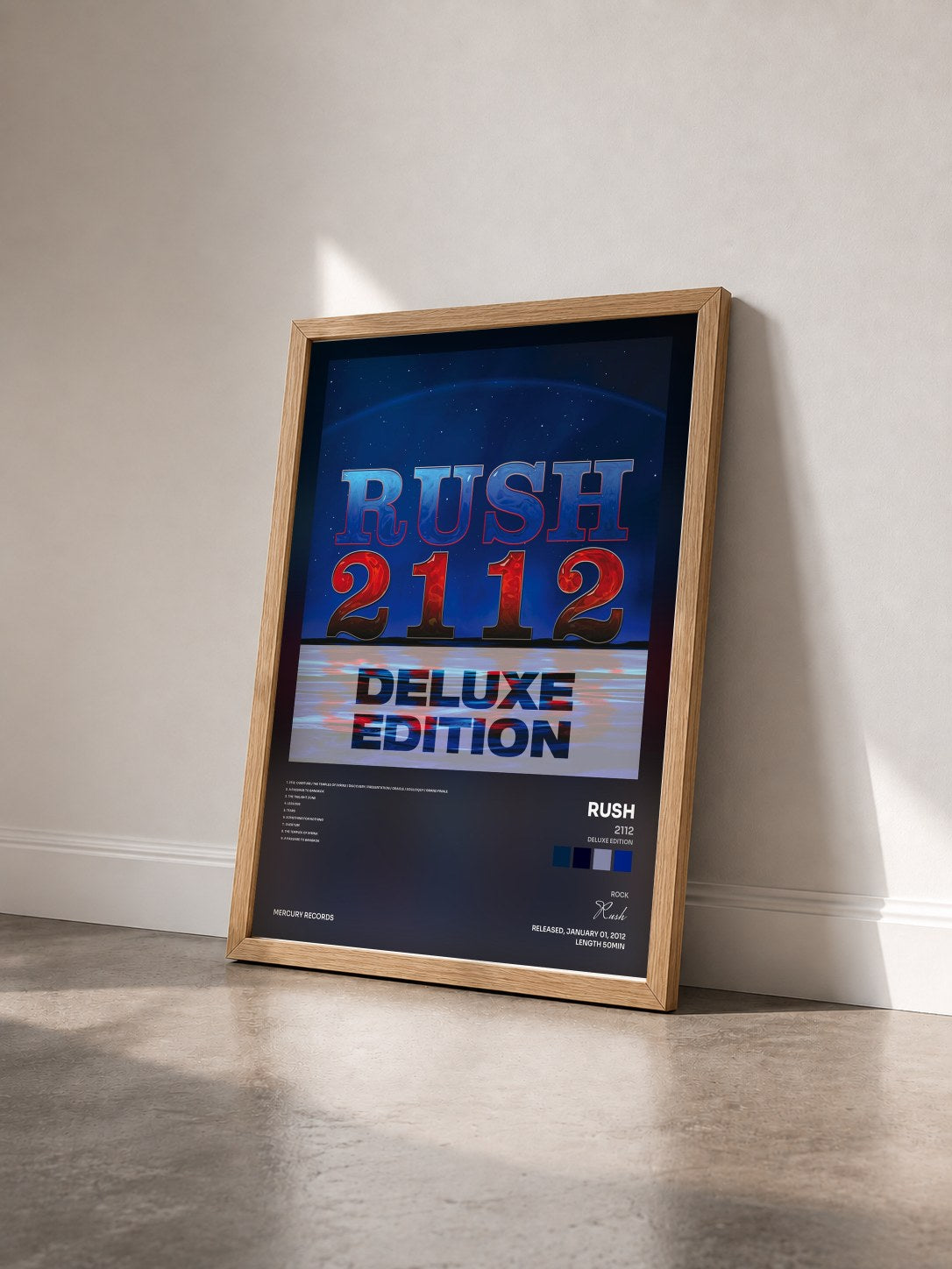 #bois Tableau de l'album 2112 (Deluxe Edition) de Rush vu de trois quarts, cadre en bois brut