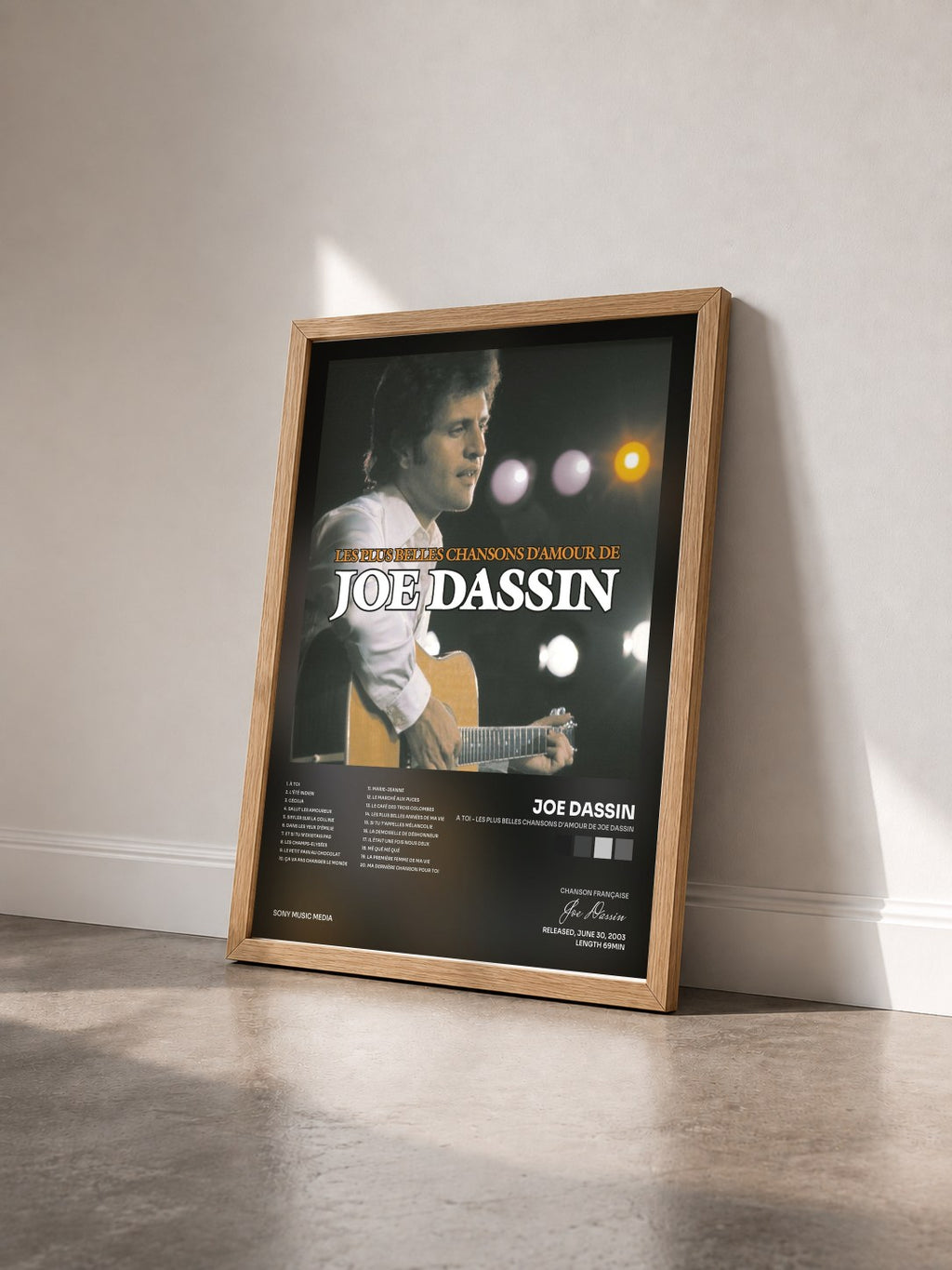 #bois Tableau de l'album A toi - Les plus belles chansons d'Amour de Joe Dassin de Joe Dassin vu de trois quarts, cadre en bois brut