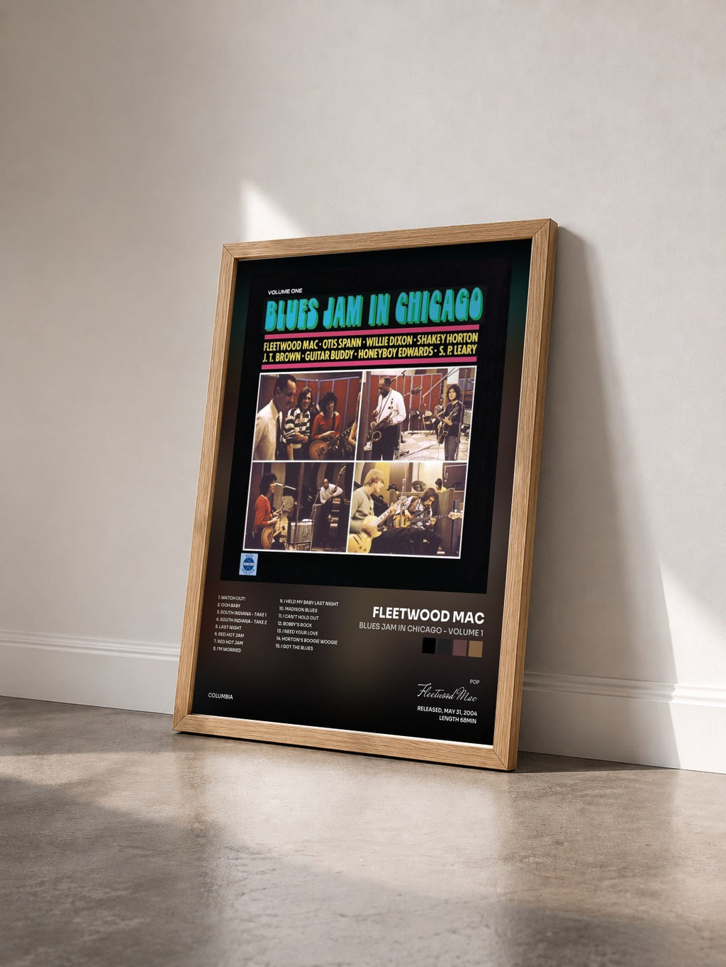 #bois Tableau de l'album Blues Jam In Chicago - Volume 1 de Fleetwood Mac vu de trois quarts, cadre en bois brut