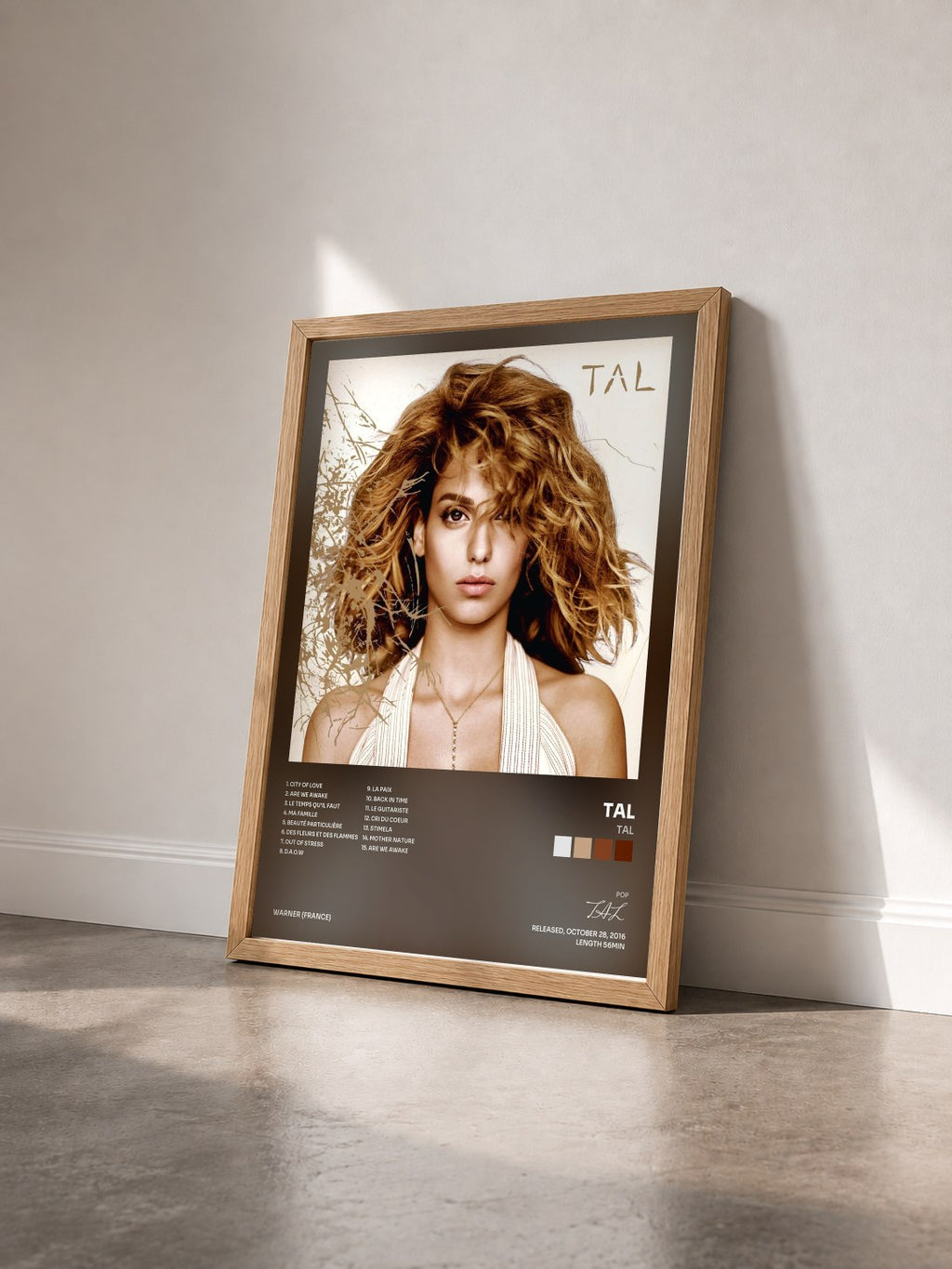 #bois Tableau de l'album TAL de TAL vu de trois quarts, cadre en bois brut