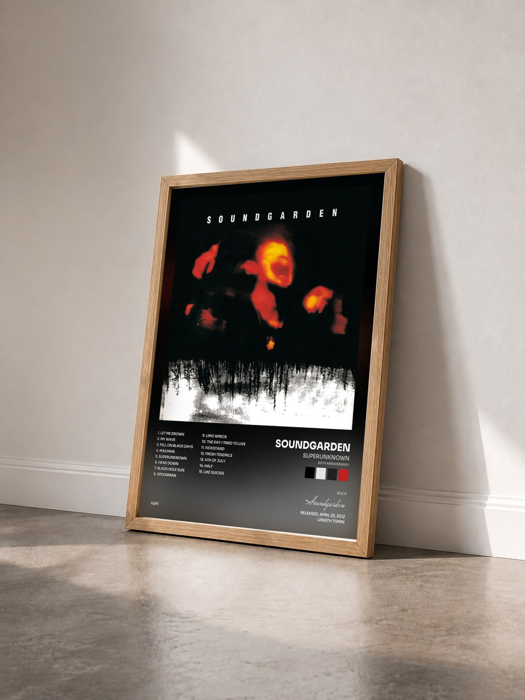 #bois Tableau de l'album Superunknown (20th Anniversary) de Soundgarden vu de trois quarts, cadre en bois brut