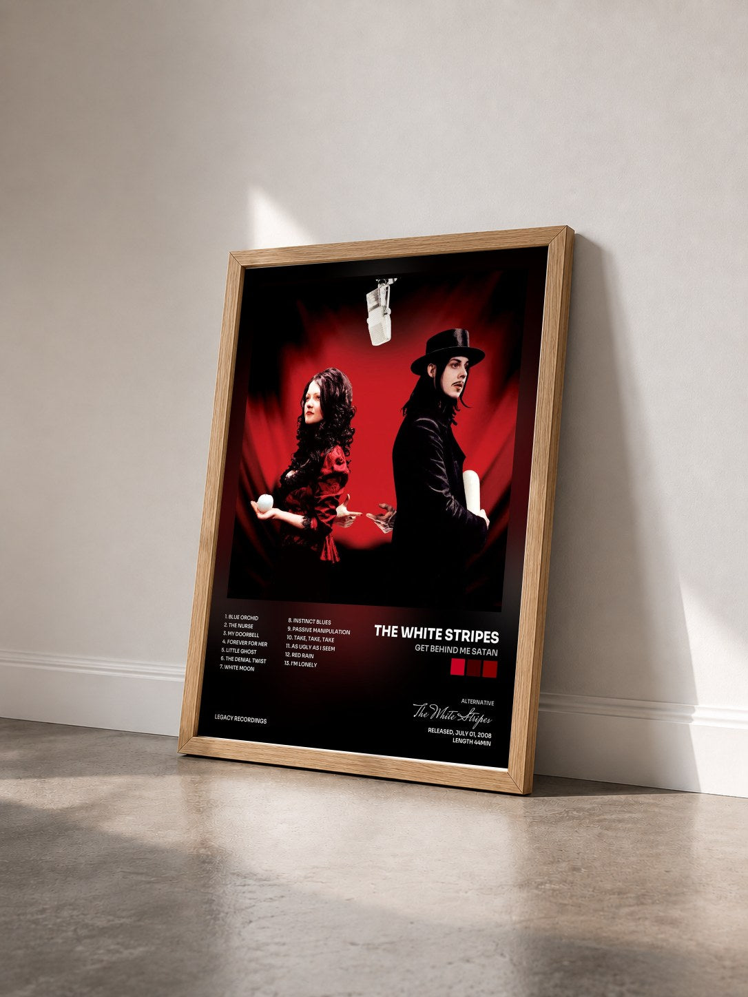 #bois Tableau de l'album Get Behind Me Satan de The White Stripes vu de trois quarts, cadre en bois brut