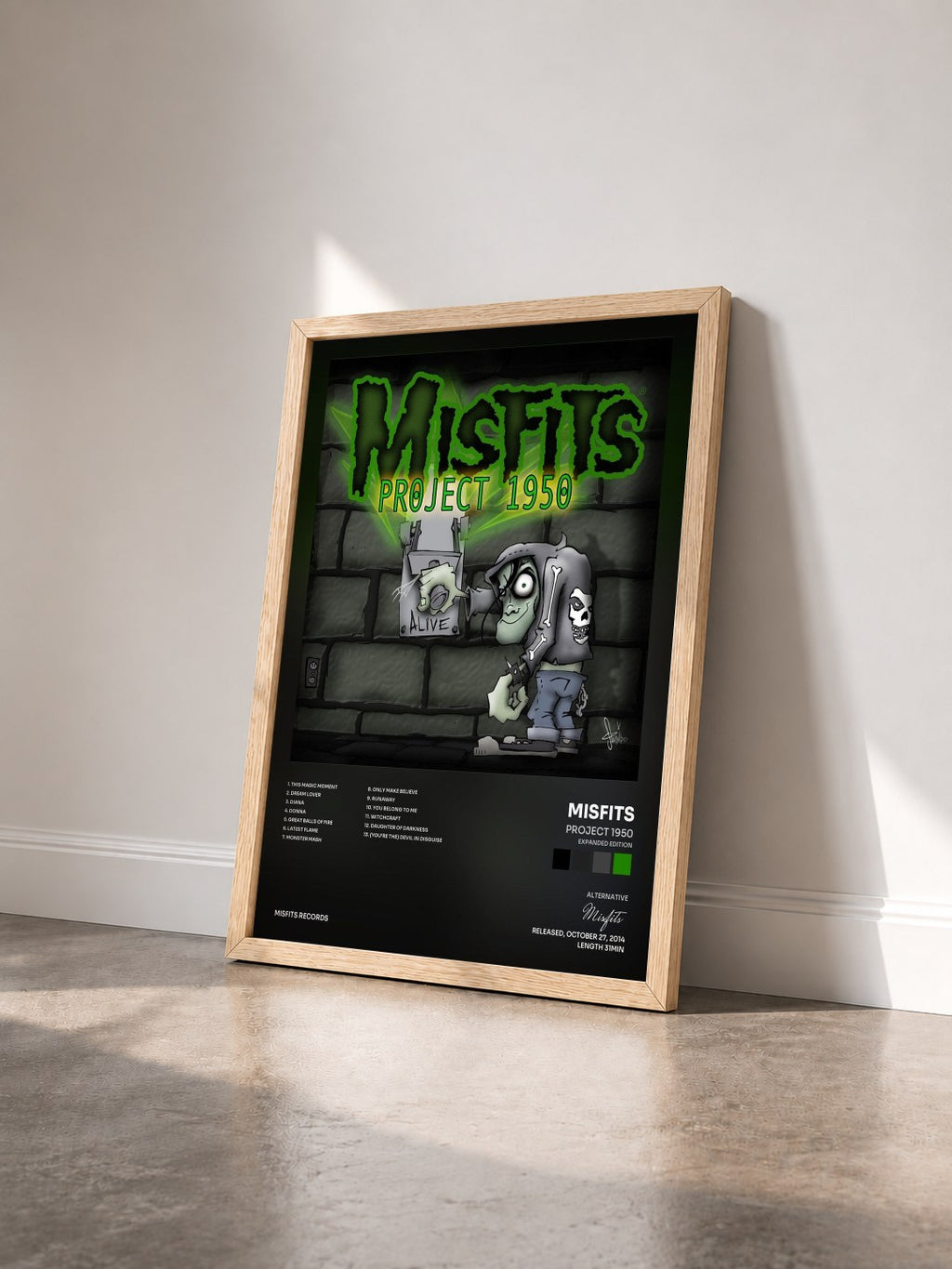 #bois Tableau de l'album Project 1950 (Expanded Edition) de Misfits vu de trois quarts, cadre en bois brut
