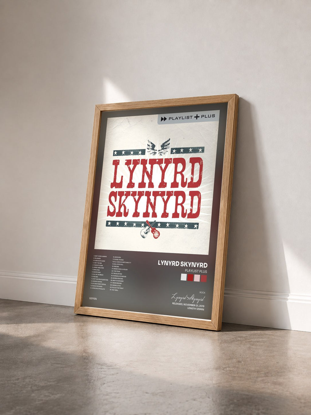 #bois Tableau de l'album Playlist Plus de Lynyrd Skynyrd vu de trois quarts, cadre en bois brut