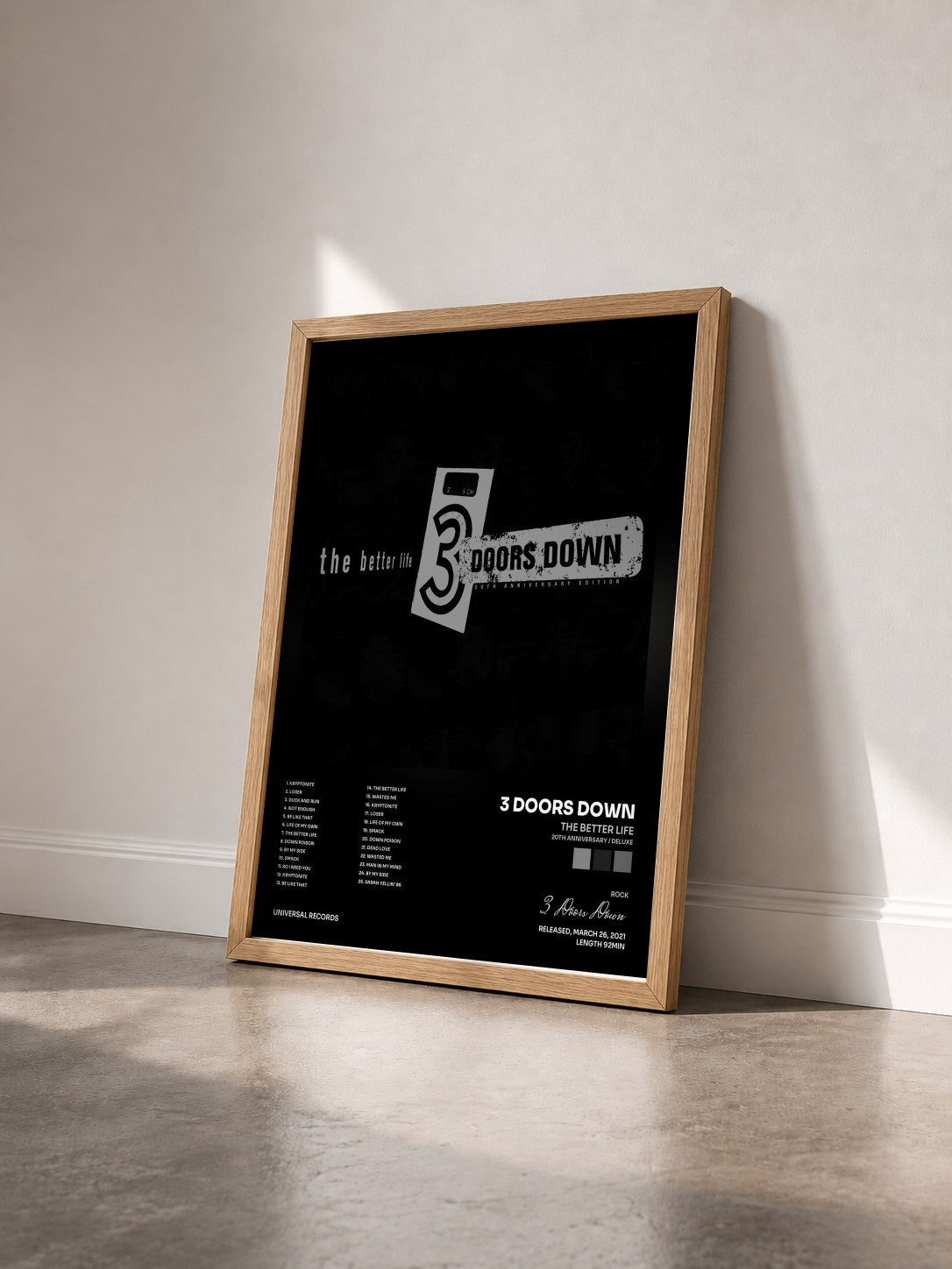 #bois Tableau de l'album The Better Life (20th Anniversary / Deluxe) de 3 Doors Down vu de trois quarts, cadre en bois brut