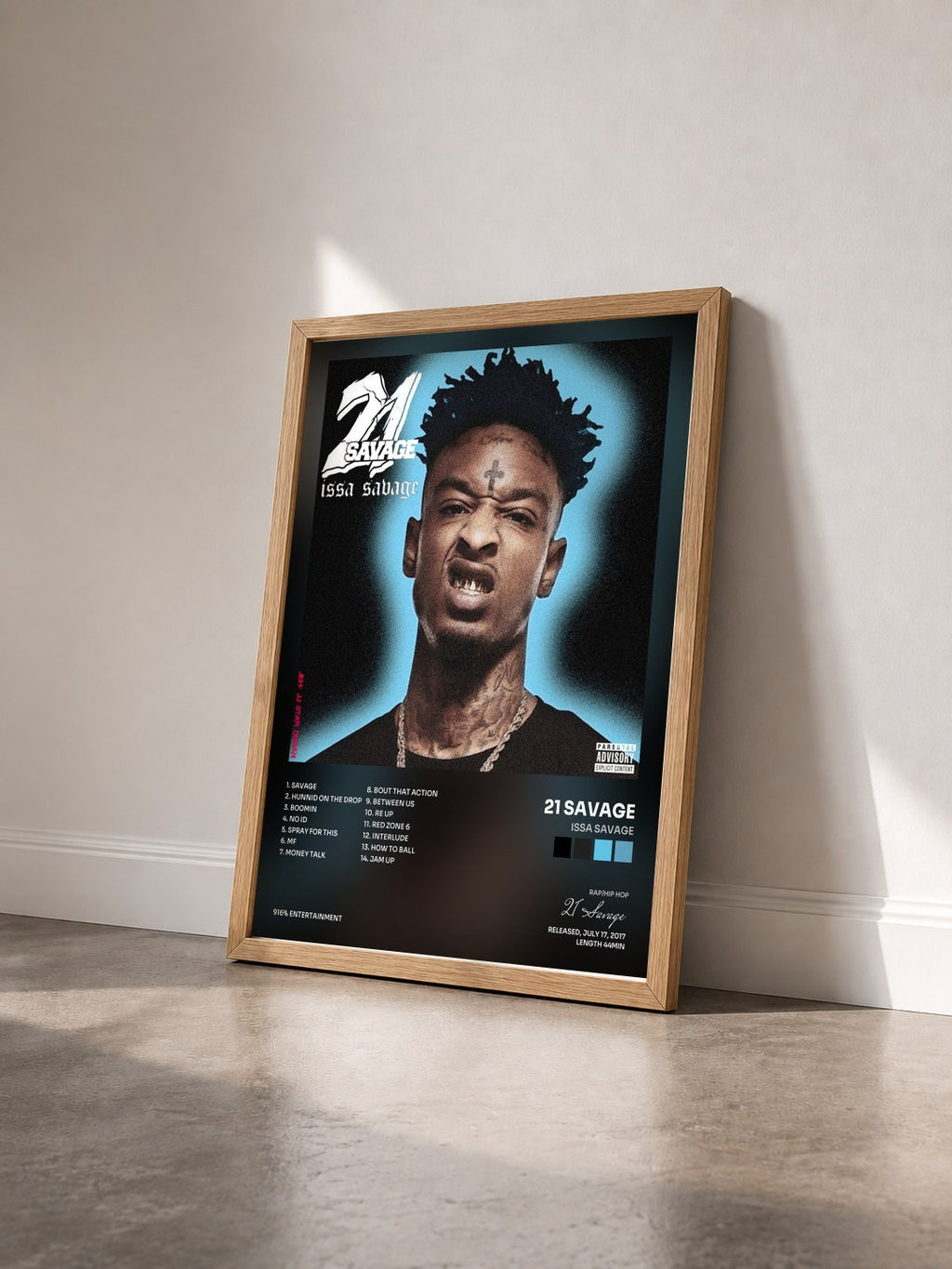#bois Tableau de l'album Issa Savage de 21 Savage vu de trois quarts, cadre en bois brut