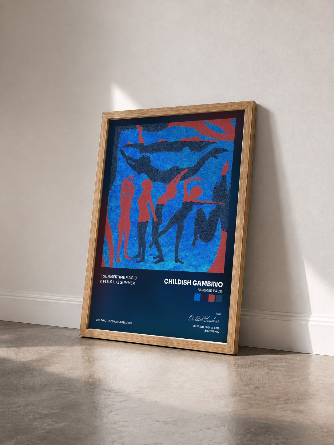 #bois Tableau de l'album Summer Pack de Childish Gambino vu de trois quarts, cadre en bois brut