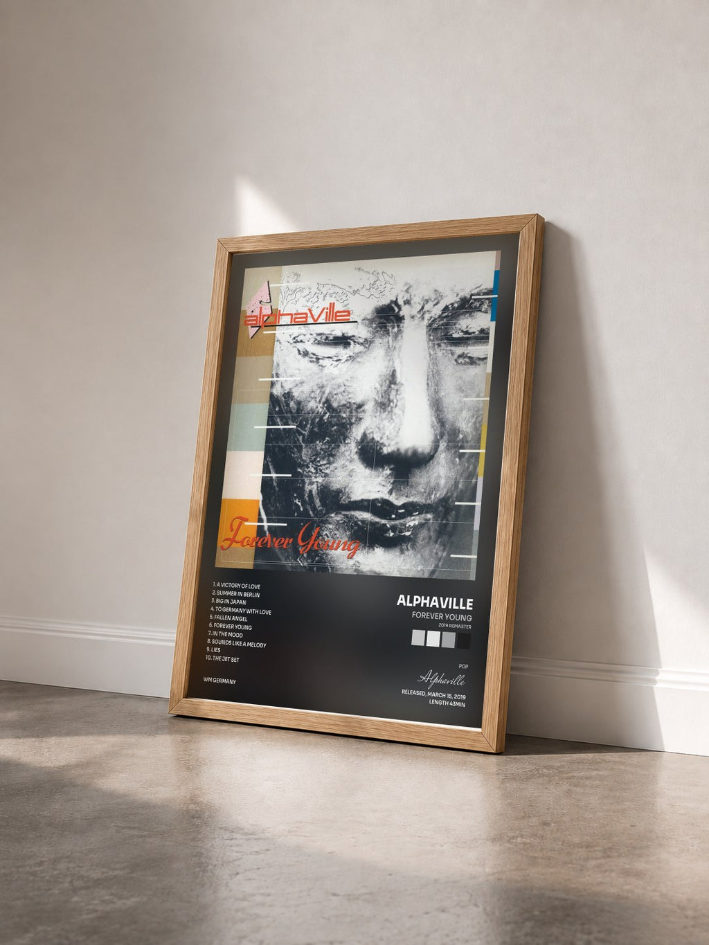 #bois Tableau de l'album Forever Young (2019 Remaster) de Alphaville vu de trois quarts, cadre en bois brut