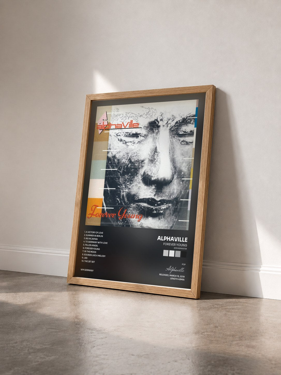 #bois Tableau de l'album Forever Young (2019 Remaster) de Alphaville vu de trois quarts, cadre en bois brut