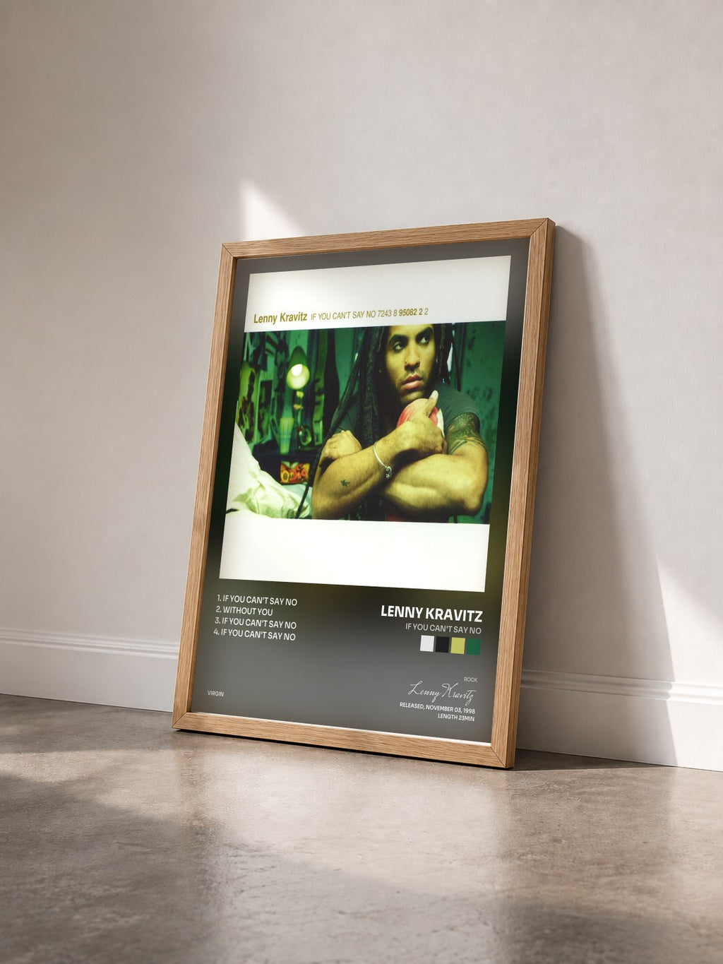 #bois Tableau de l'album If You Can't Say No de Lenny Kravitz vu de trois quarts, cadre en bois brut