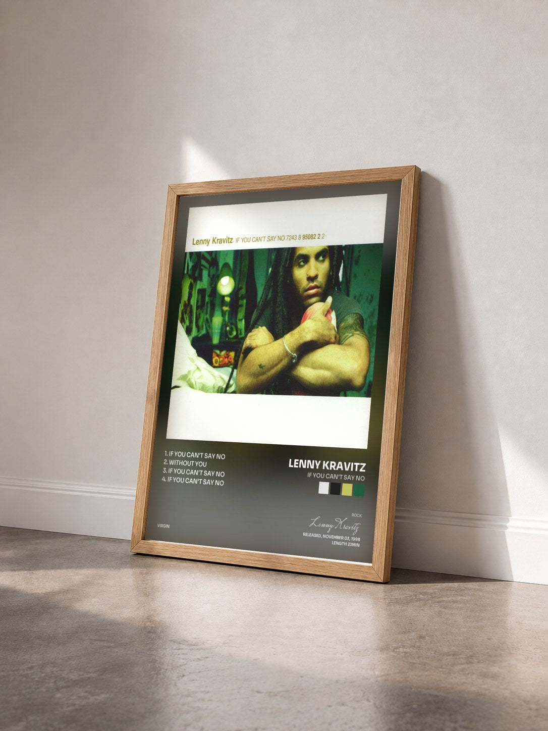 #bois Tableau de l'album If You Can't Say No de Lenny Kravitz vu de trois quarts, cadre en bois brut