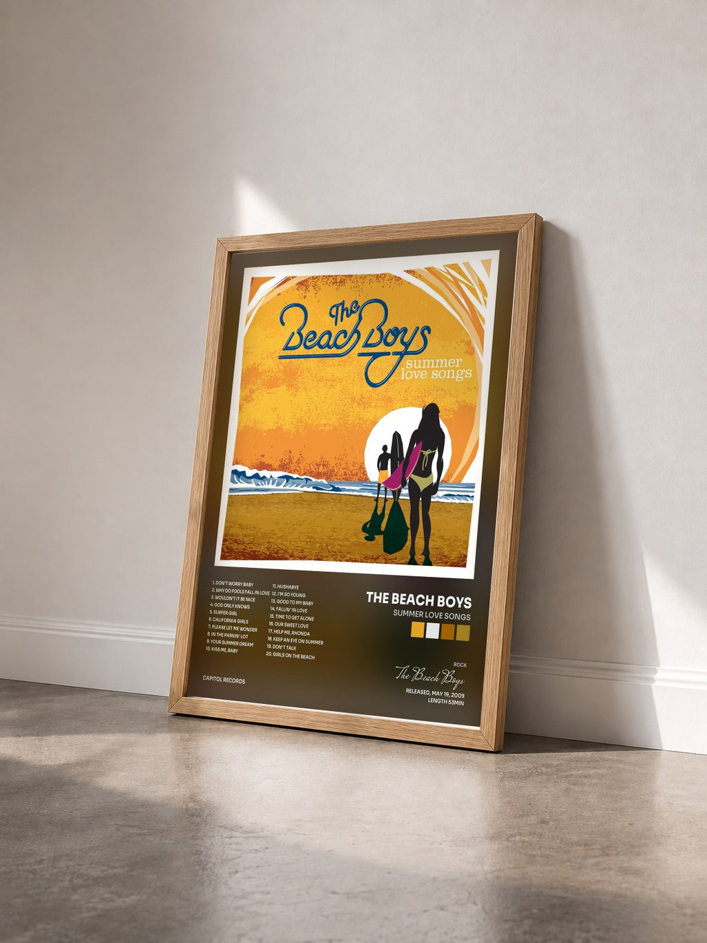 #bois Tableau de l'album Summer Love Songs de The Beach Boys vu de trois quarts, cadre en bois brut