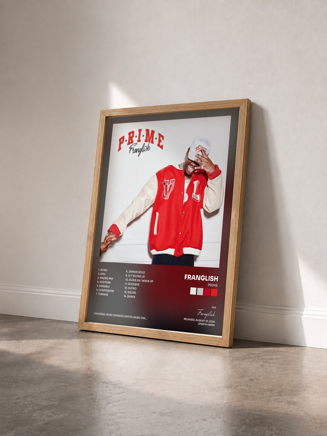 #bois Tableau de l'album Prime de Franglish vu de trois quarts, cadre en bois brut