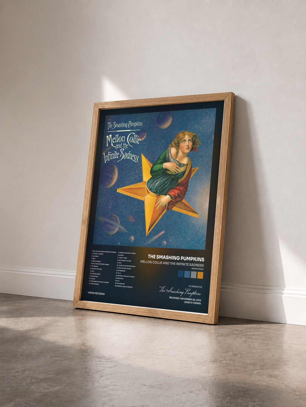 #bois Tableau de l'album Mellon Collie And The Infinite Sadness (Remastered) de The Smashing Pumpkins vu de trois quarts, cadre en bois brut