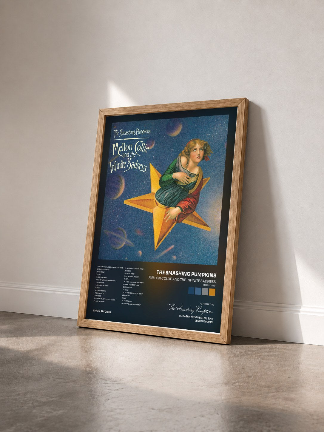 #bois Tableau de l'album Mellon Collie And The Infinite Sadness (Remastered) de The Smashing Pumpkins vu de trois quarts, cadre en bois brut