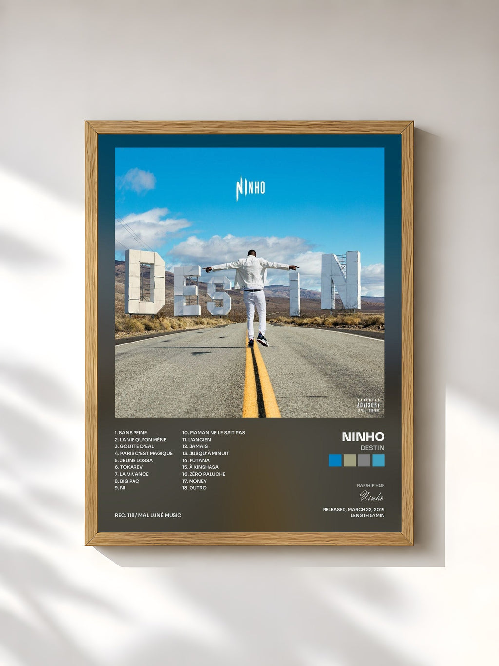 #bois Tableau de l'album Destin de Ninho, cadre en bois brut, imprimé et encadré en France