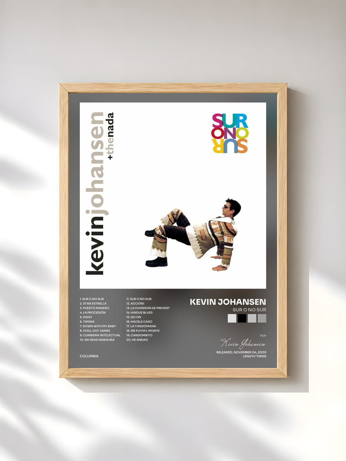 #bois Tableau de l'album Sur o No Sur de Kevin Johansen, cadre en bois brut, imprimé et encadré en France