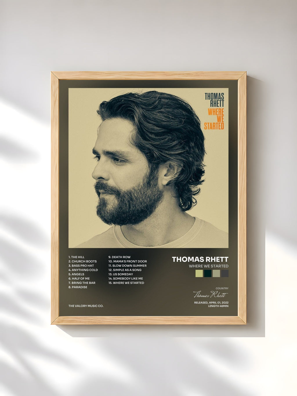 #bois Tableau de l'album Where We Started de Thomas Rhett, cadre en bois brut, imprimé et encadré en France