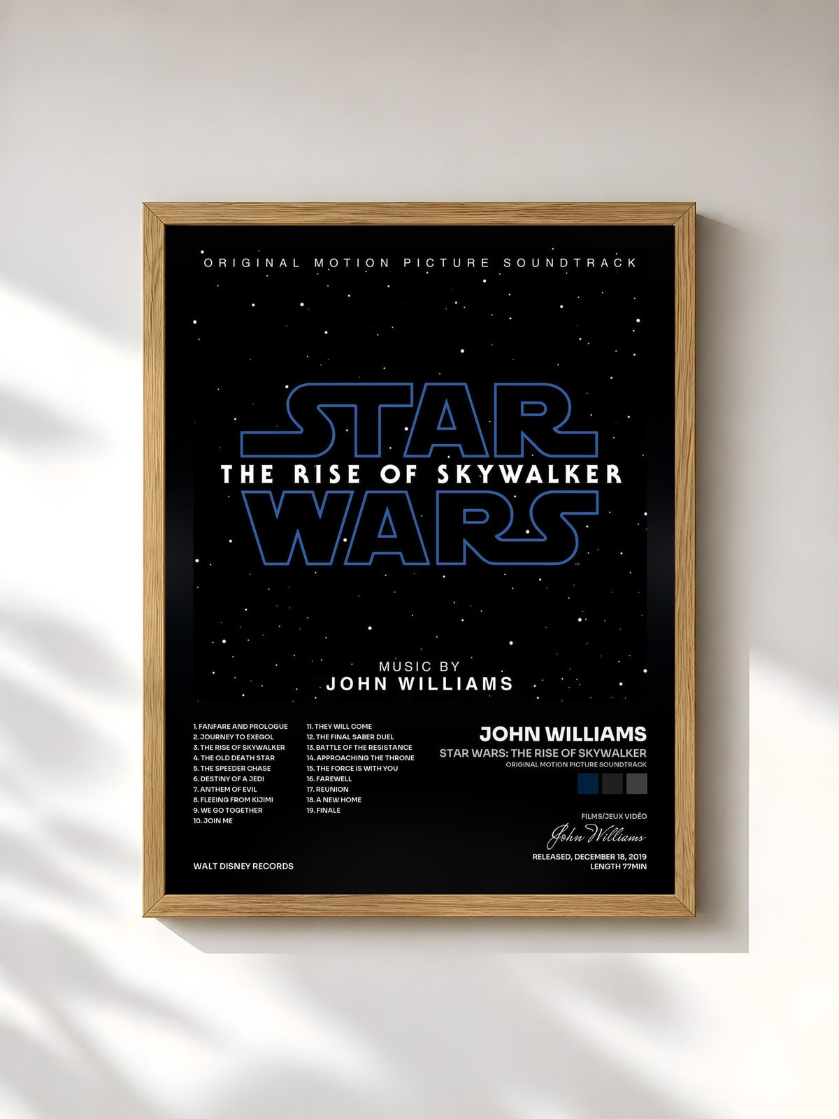 #bois Tableau de l'album Star Wars: The Rise of Skywalker (Original Motion Picture Soundtrack) de John Williams, cadre en bois brut, imprimé et encadré en France