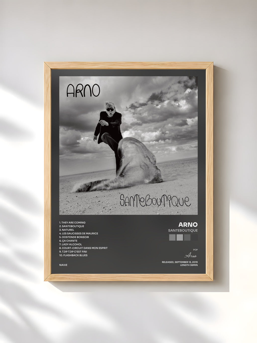 #bois Tableau de l'album Santeboutique de Arno, cadre en bois brut, imprimé et encadré en France
