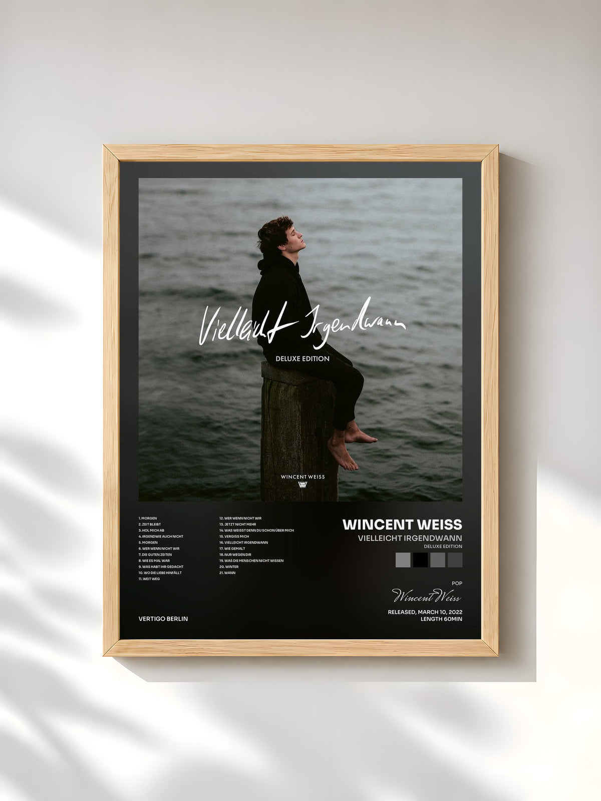 #bois Tableau de l'album Vielleicht Irgendwann (Deluxe Edition) de Wincent Weiss, cadre en bois brut, imprimé et encadré en France