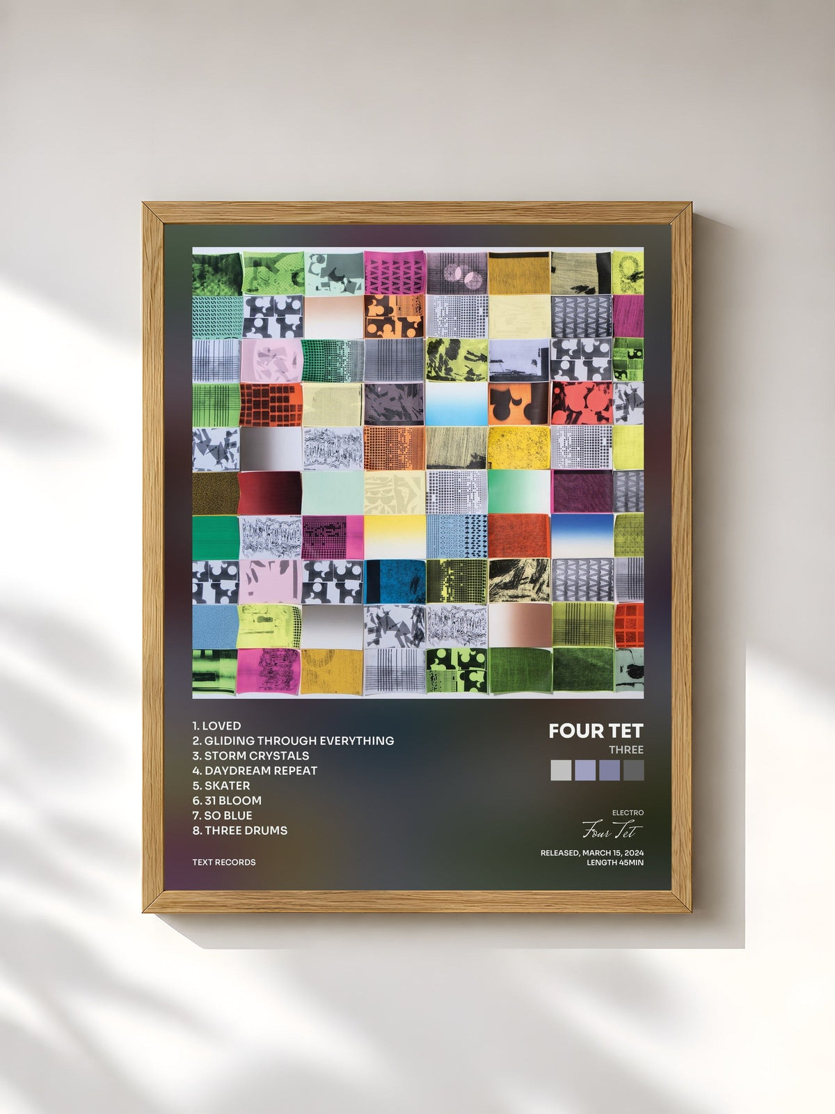 #bois Tableau de l'album Three de Four Tet, cadre en bois brut, imprimé et encadré en France