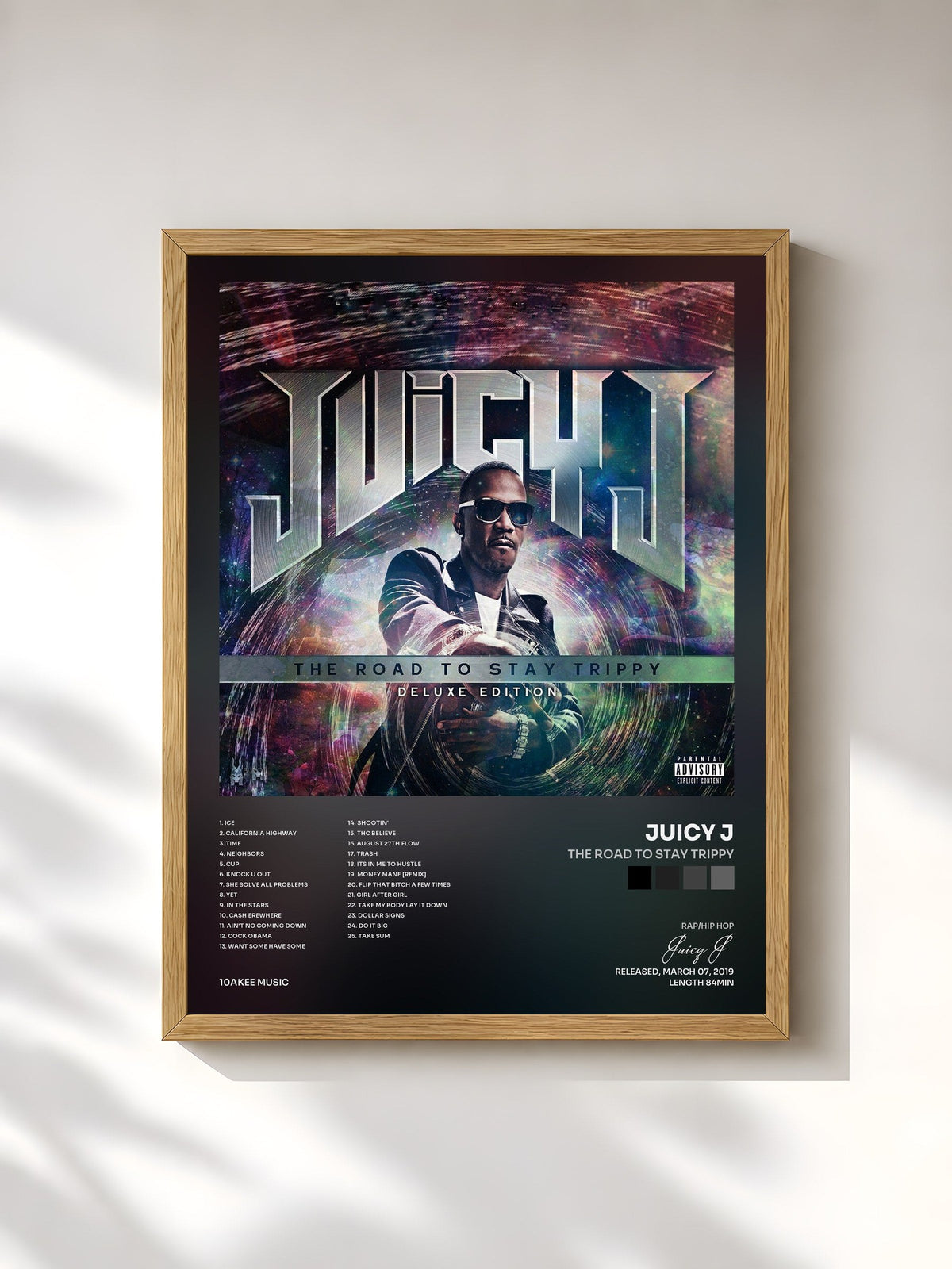 #bois Tableau de l'album The Road To Stay Trippy de Juicy J, cadre en bois brut, imprimé et encadré en France