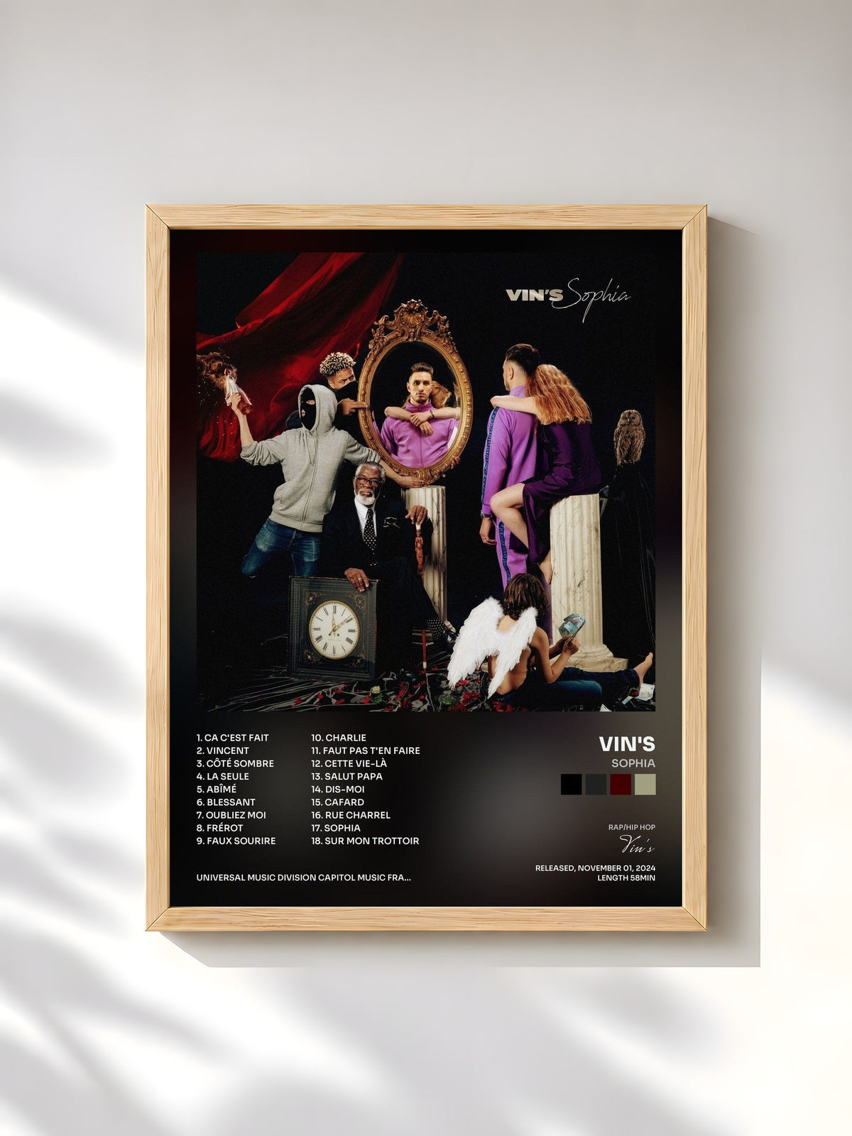 #bois Tableau de l'album Sophia de Vin's, cadre en bois brut, imprimé et encadré en France