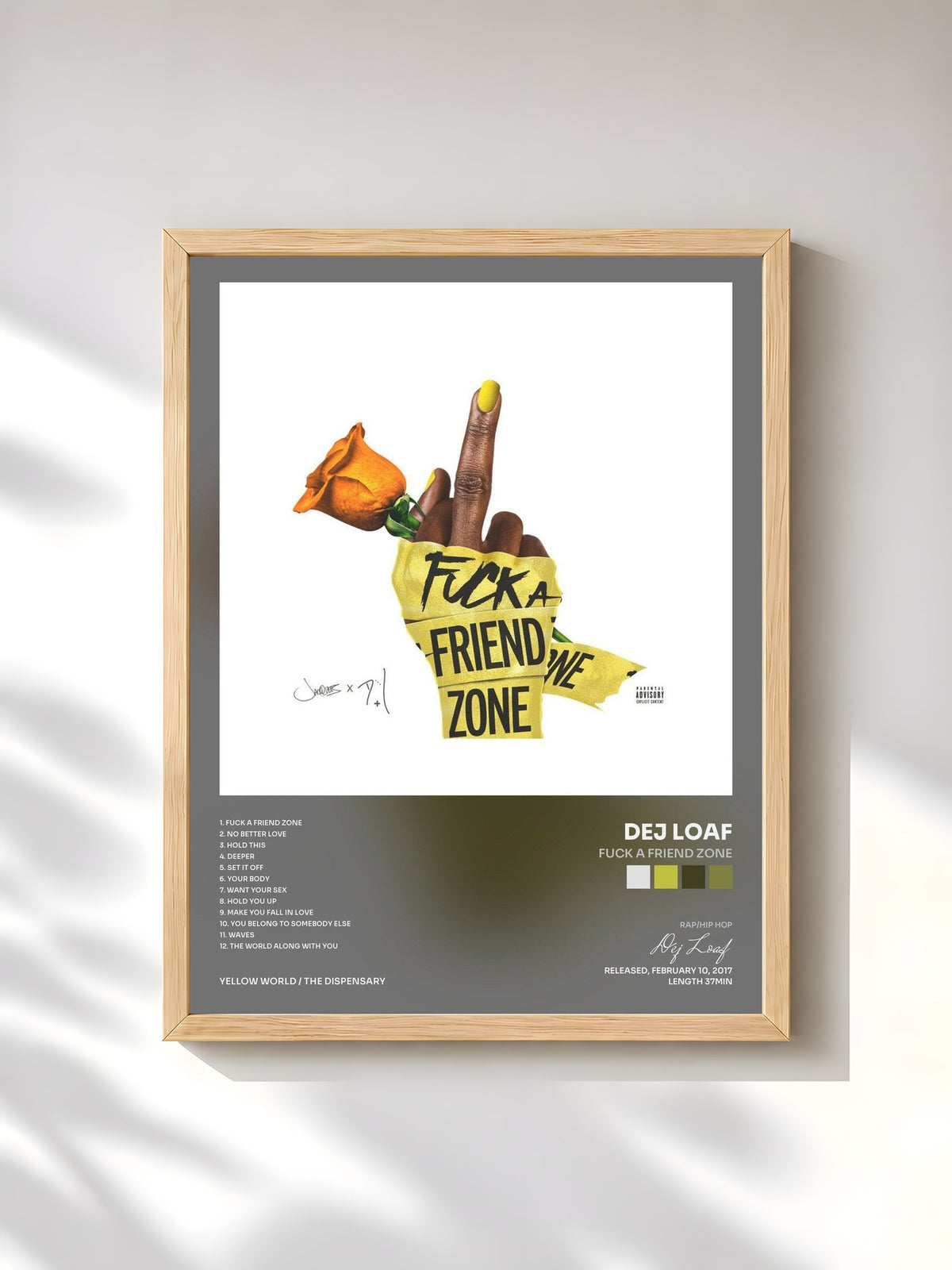 #bois Tableau de l'album Fuck A Friend Zone de Dej Loaf, cadre en bois brut, imprimé et encadré en France