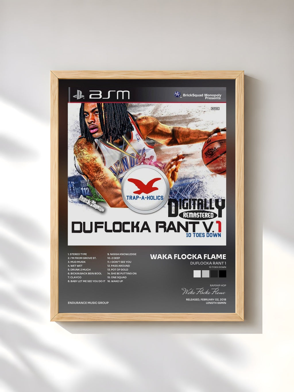 #bois Tableau de l'album DuFlocka Rant 1 (10 Toes Down) de Waka Flocka Flame, cadre en bois brut, imprimé et encadré en France