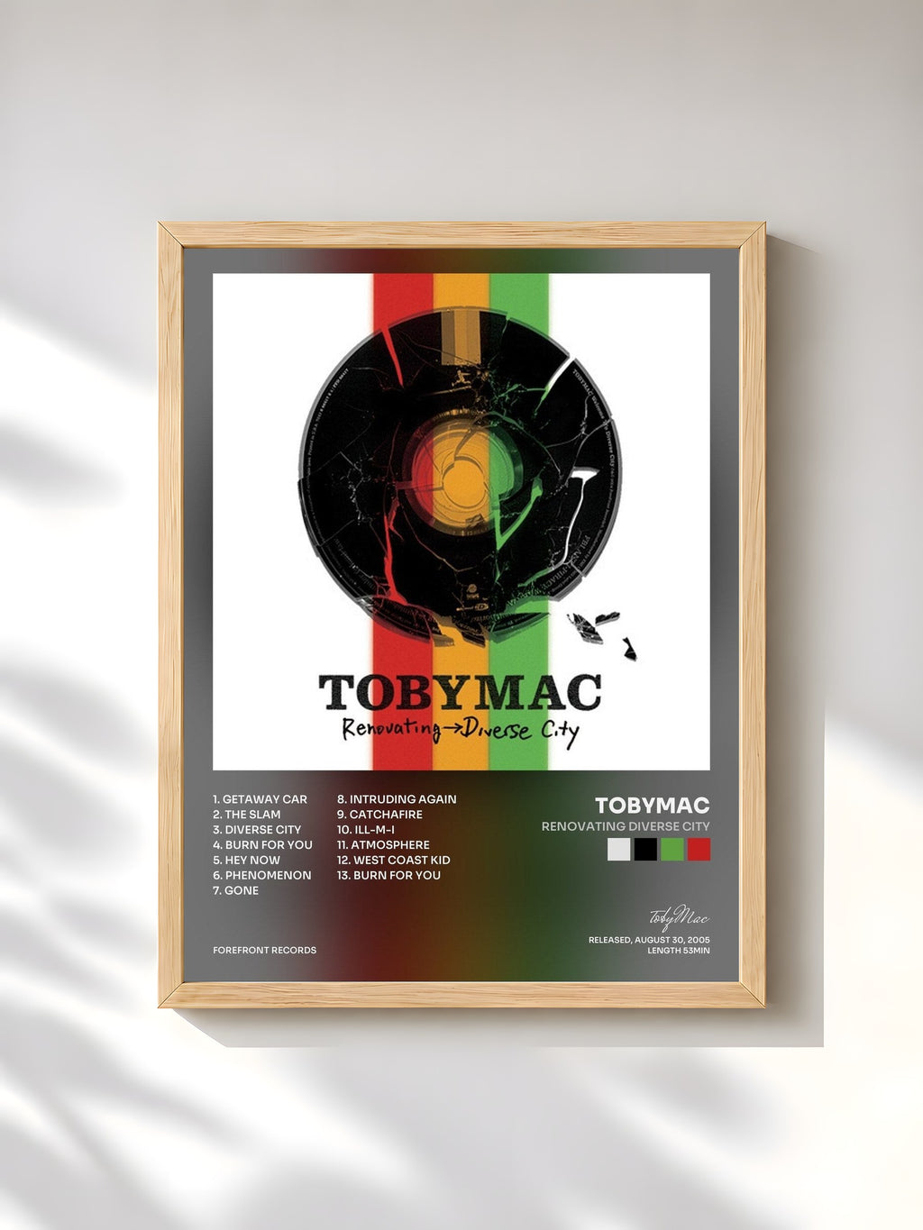 #bois Tableau de l'album Renovating Diverse City de tobyMac, cadre en bois brut, imprimé et encadré en France