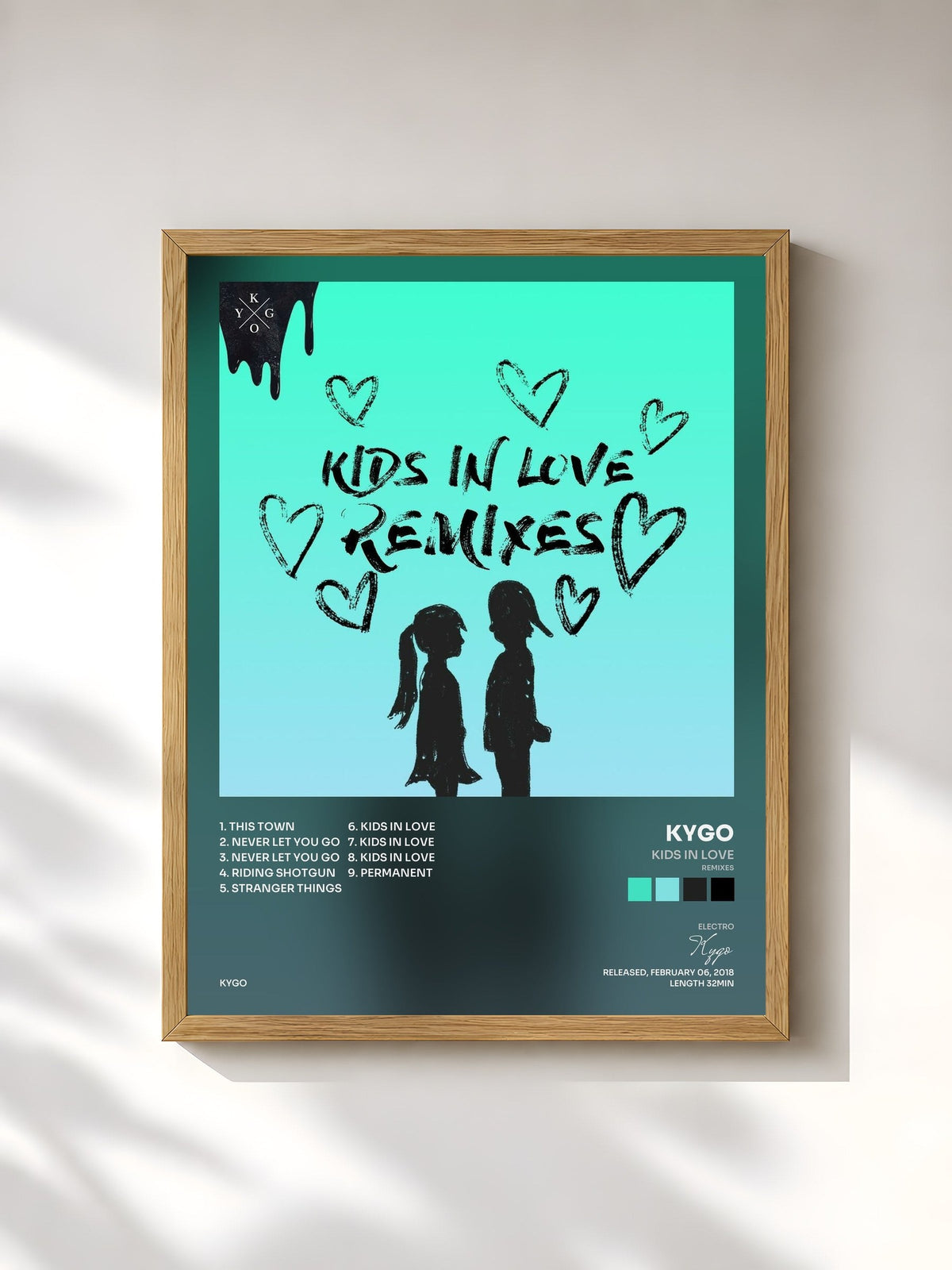 #bois Tableau de l'album Kids in Love (Remixes) de Kygo, cadre en bois brut, imprimé et encadré en France