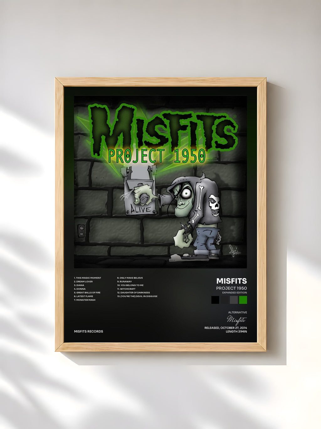 #bois Tableau de l'album Project 1950 (Expanded Edition) de Misfits, cadre en bois brut, imprimé et encadré en France