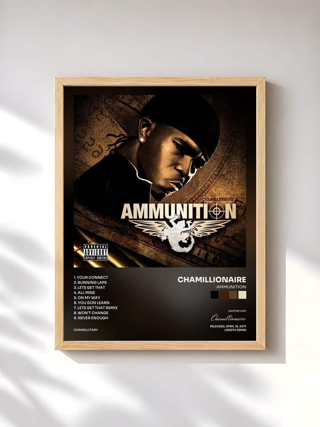 #bois Tableau de l'album Ammunition de Chamillionaire, cadre en bois brut, imprimé et encadré en France