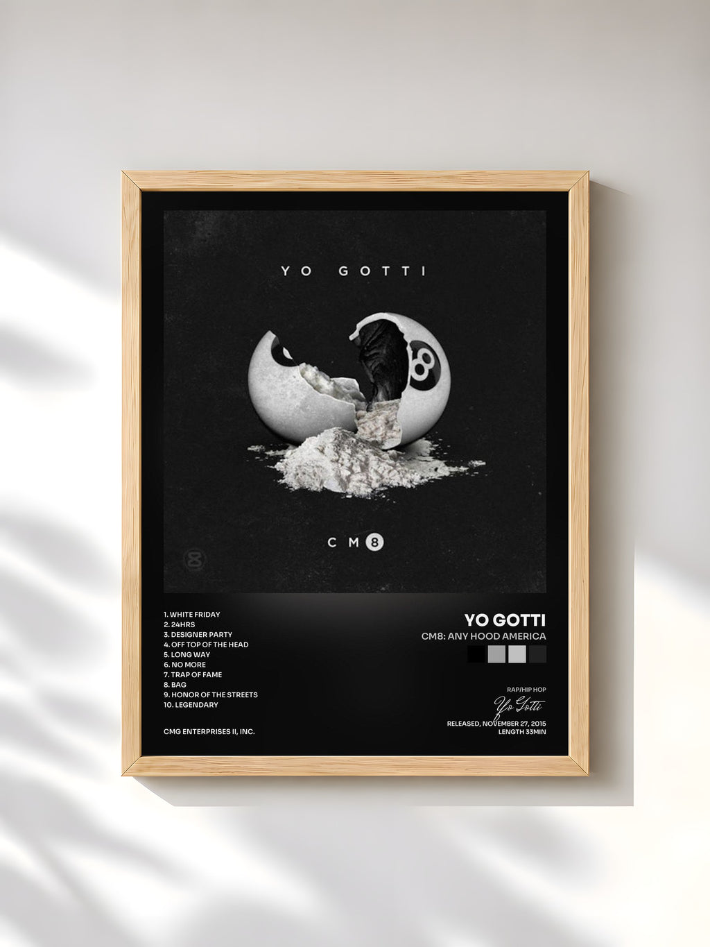 #bois Tableau de l'album CM8: Any Hood America de Yo Gotti, cadre en bois brut, imprimé et encadré en France