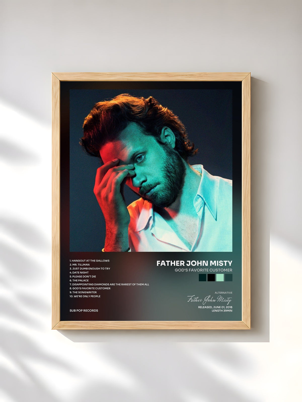 #bois Tableau de l'album God's Favorite Customer de Father John Misty, cadre en bois brut, imprimé et encadré en France