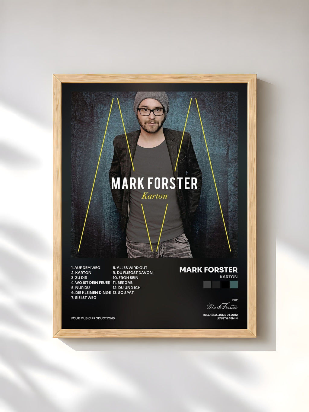 #bois Tableau de l'album Karton de Mark Forster, cadre en bois brut, imprimé et encadré en France
