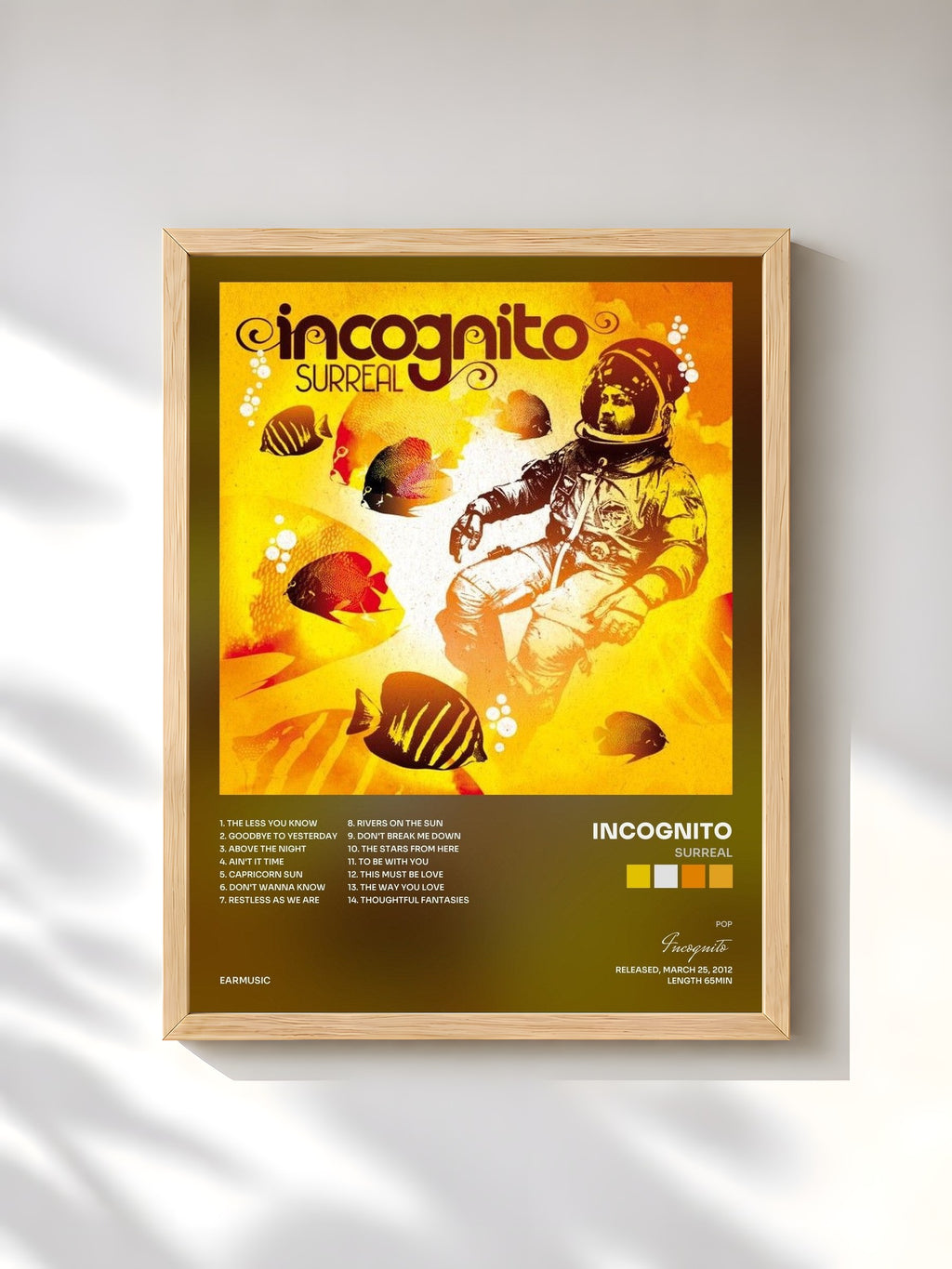 #bois Tableau de l'album Surreal de Incognito, cadre en bois brut, imprimé et encadré en France