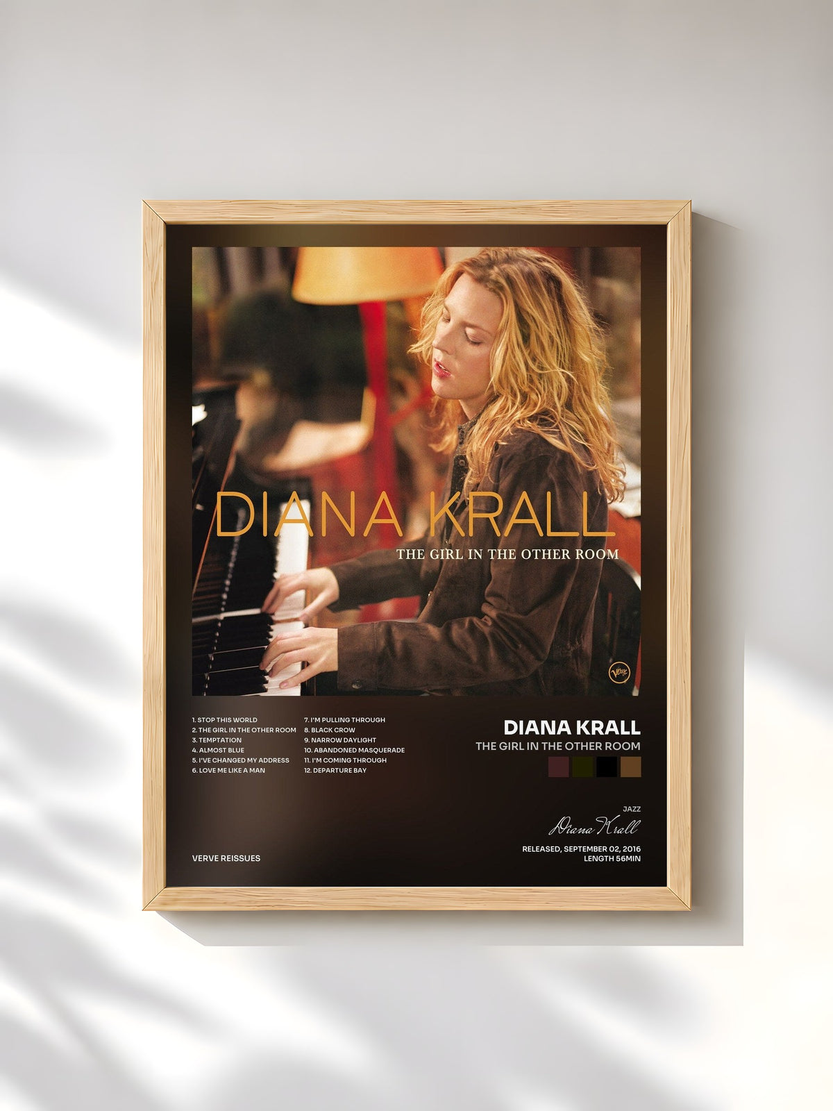 #bois Tableau de l'album The Girl In The Other Room de Diana Krall, cadre en bois brut, imprimé et encadré en France