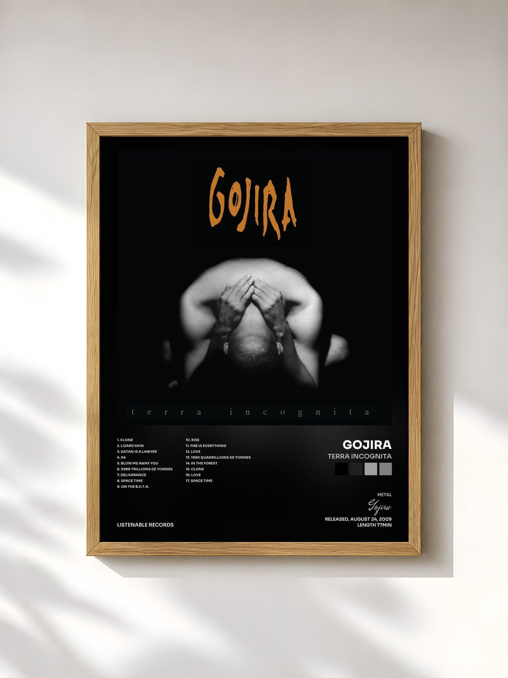 #bois Tableau de l'album Terra Incognita de Gojira, cadre en bois brut, imprimé et encadré en France