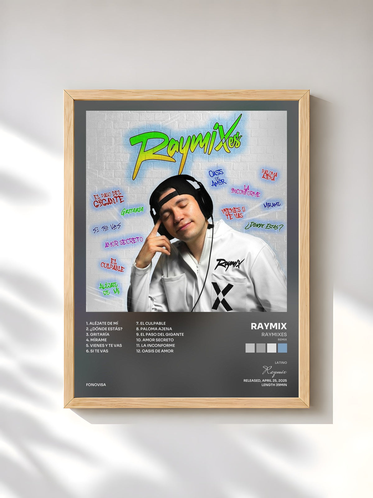 #bois Tableau de l'album RAYMIXes (Remix) de Raymix, cadre en bois brut, imprimé et encadré en France