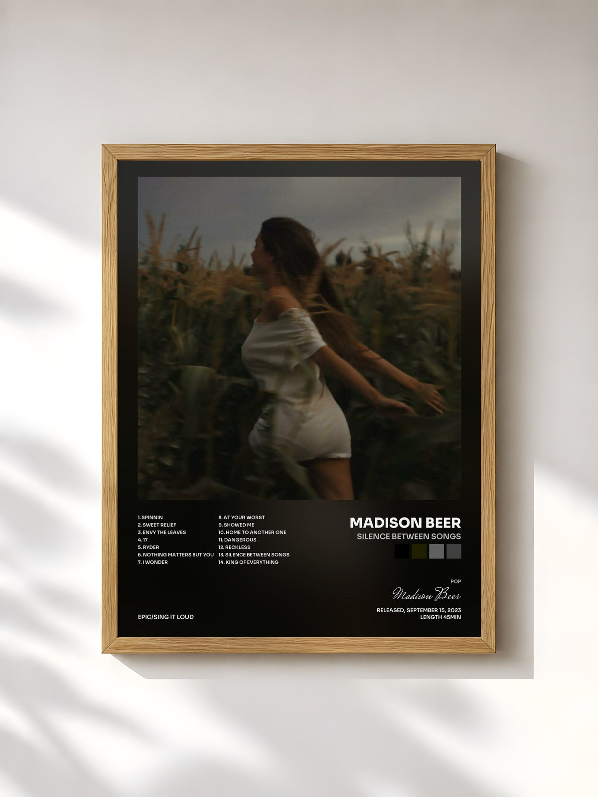 #bois Tableau de l'album Silence Between Songs de Madison Beer, cadre en bois brut, imprimé et encadré en France