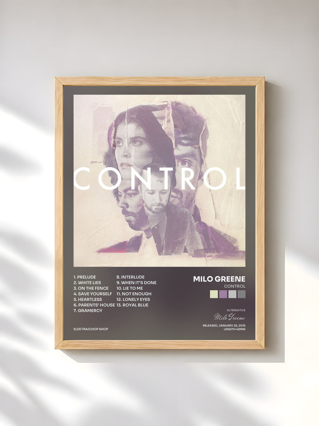 #bois Tableau de l'album Control de Milo Greene, cadre en bois brut, imprimé et encadré en France