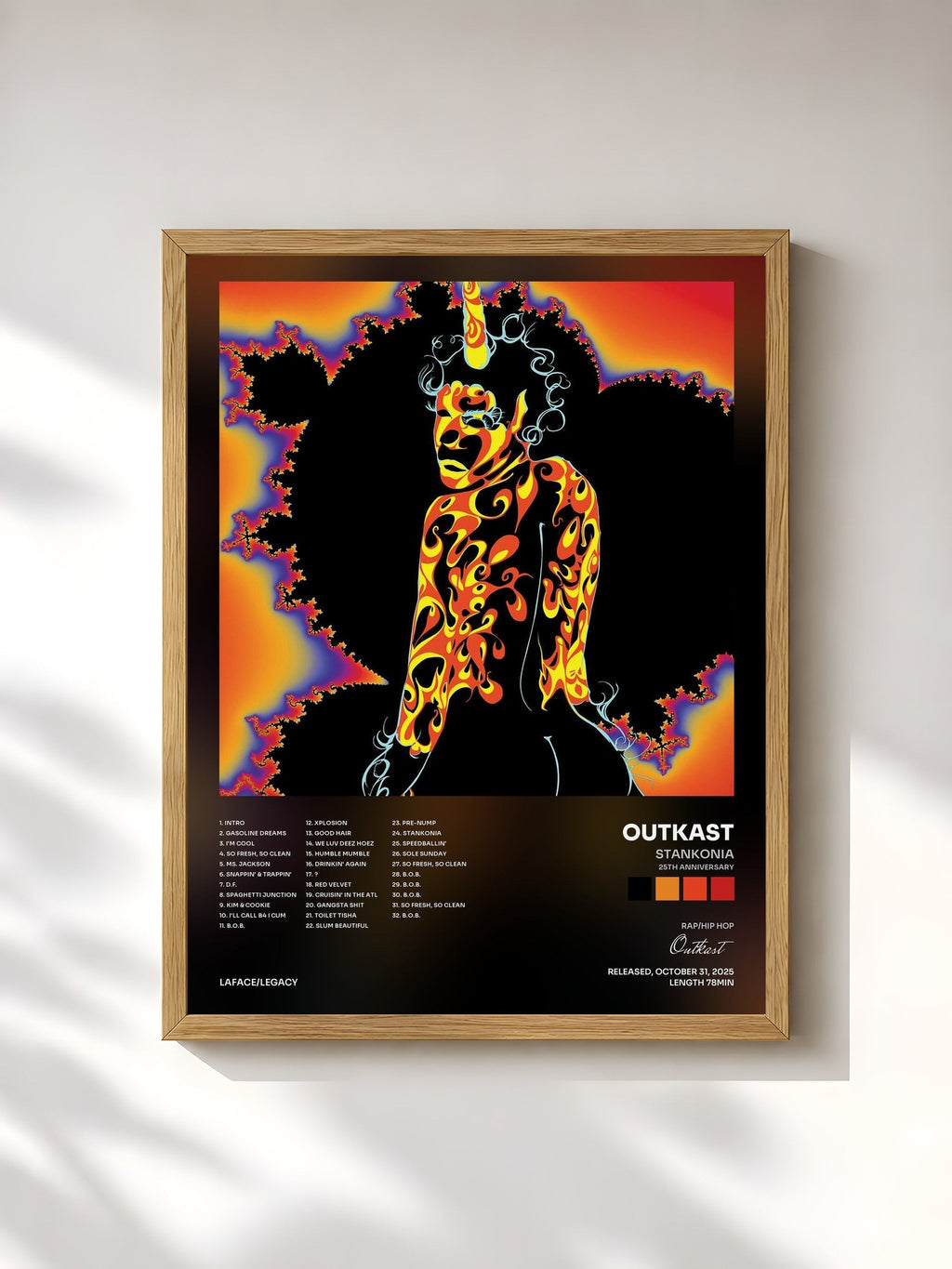 #bois Tableau de l'album Stankonia (25th Anniversary) de Outkast, cadre en bois brut, imprimé et encadré en France