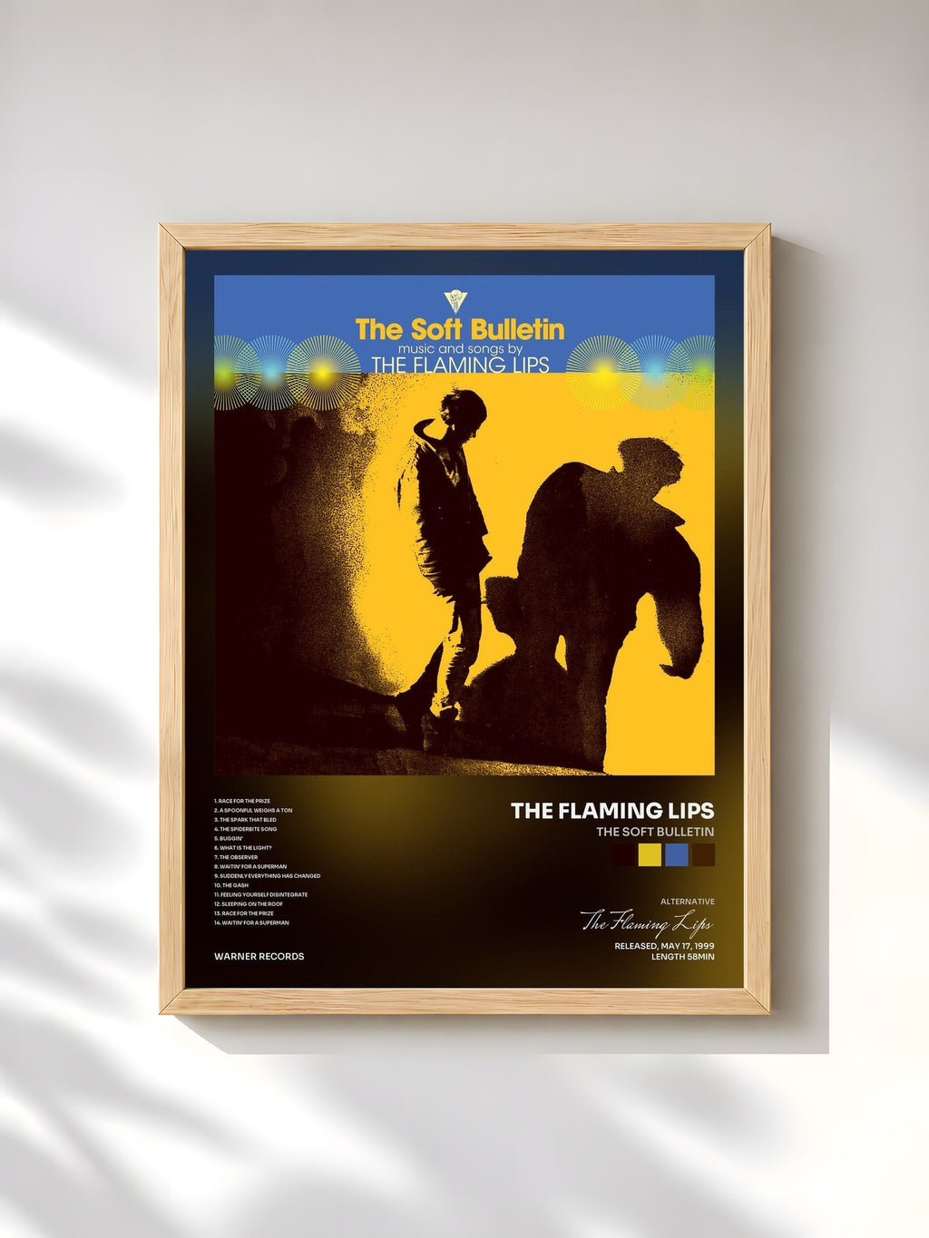 #bois Tableau de l'album The Soft Bulletin de The Flaming Lips, cadre en bois brut, imprimé et encadré en France