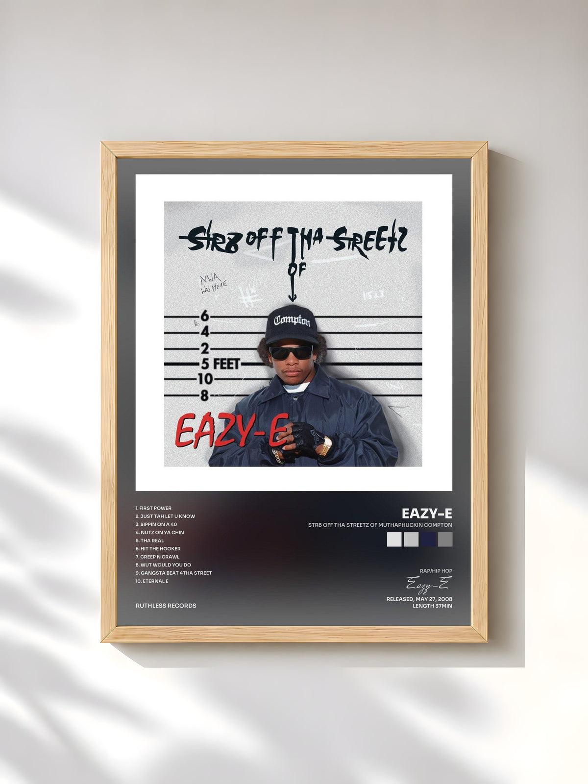 #bois Tableau de l'album Str8 off Tha Streetz of Muthaphuckin Compton de Eazy-E, cadre en bois brut, imprimé et encadré en France