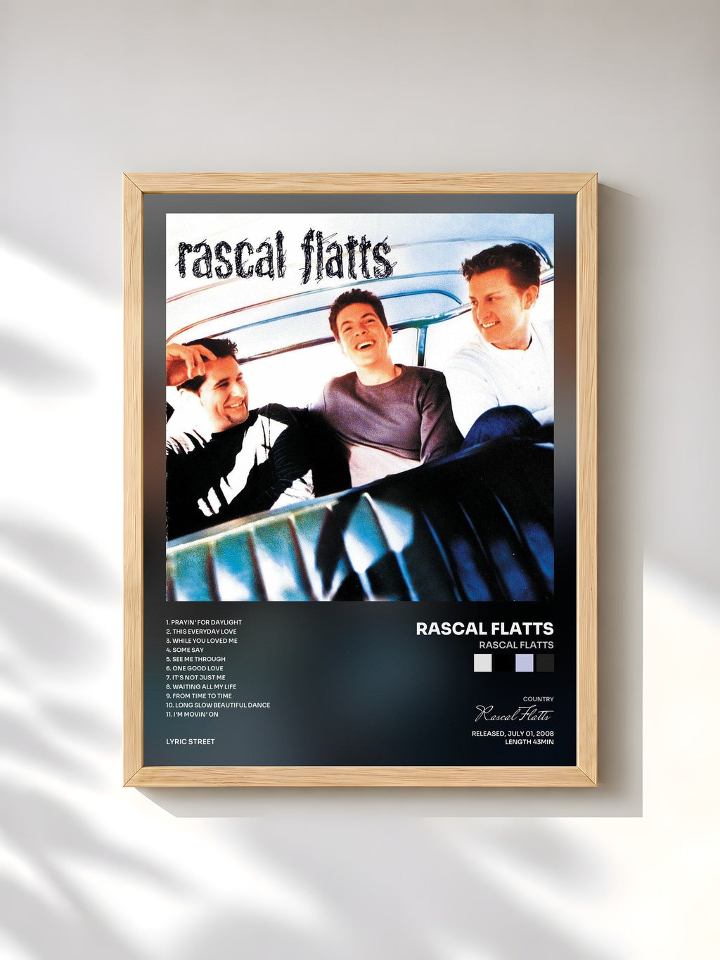#bois Tableau de l'album Rascal Flatts de Rascal Flatts, cadre en bois brut, imprimé et encadré en France