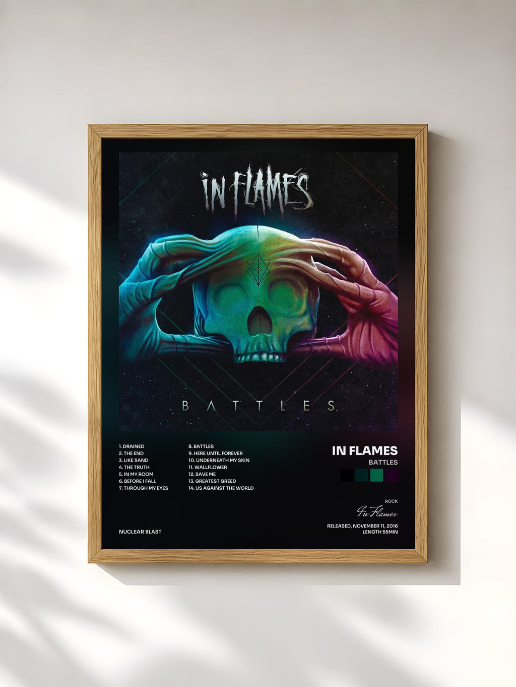 #bois Tableau de l'album Battles de In Flames, cadre en bois brut, imprimé et encadré en France
